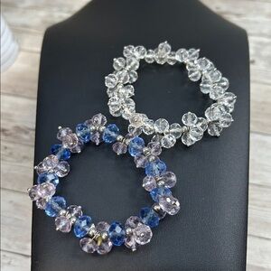 Elegant Crystal Beaded Bracelets - Silver and Blue